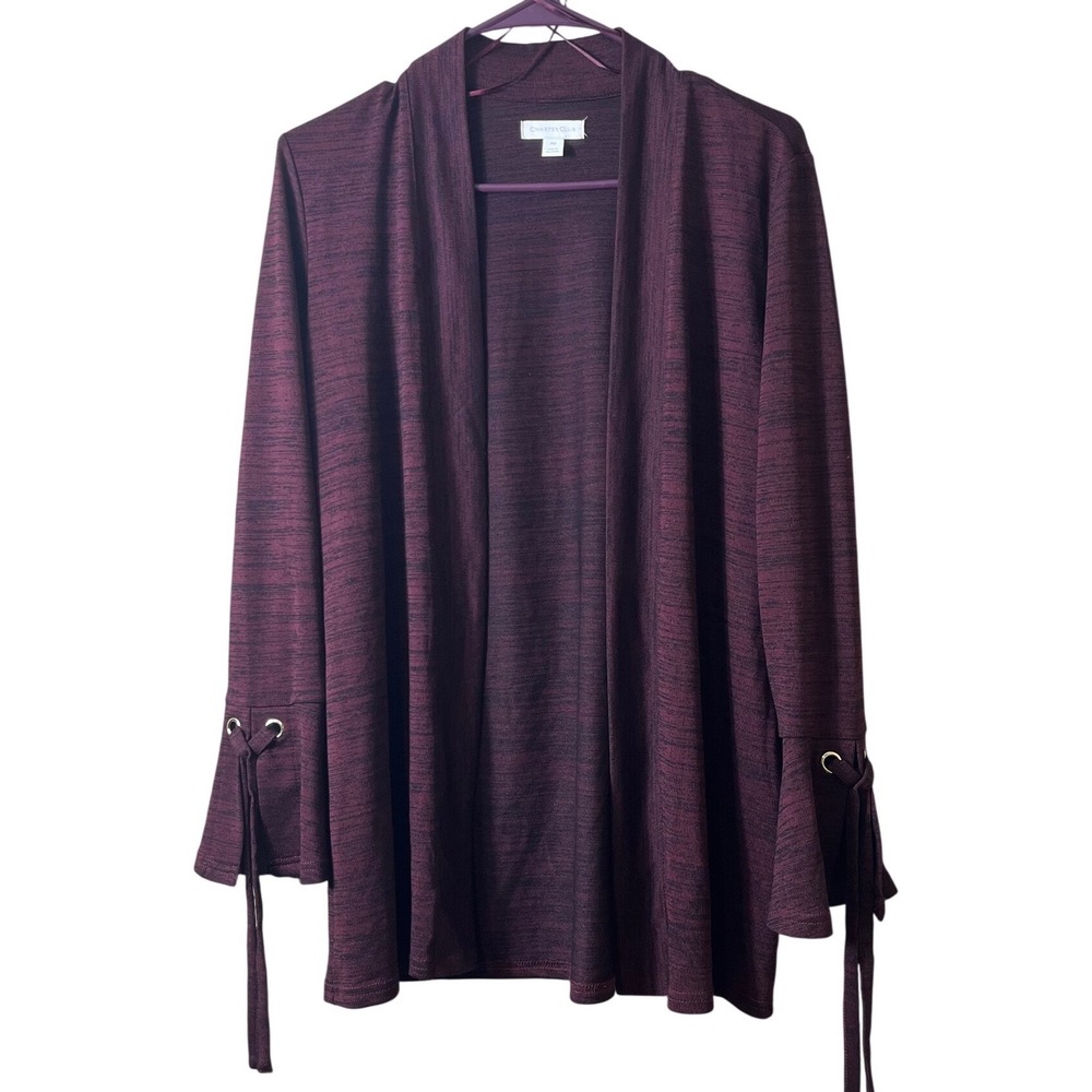Charter Club Burgundy Space Dye Lace Up Bell Sleeve Cardigan Sweater PM Petite M